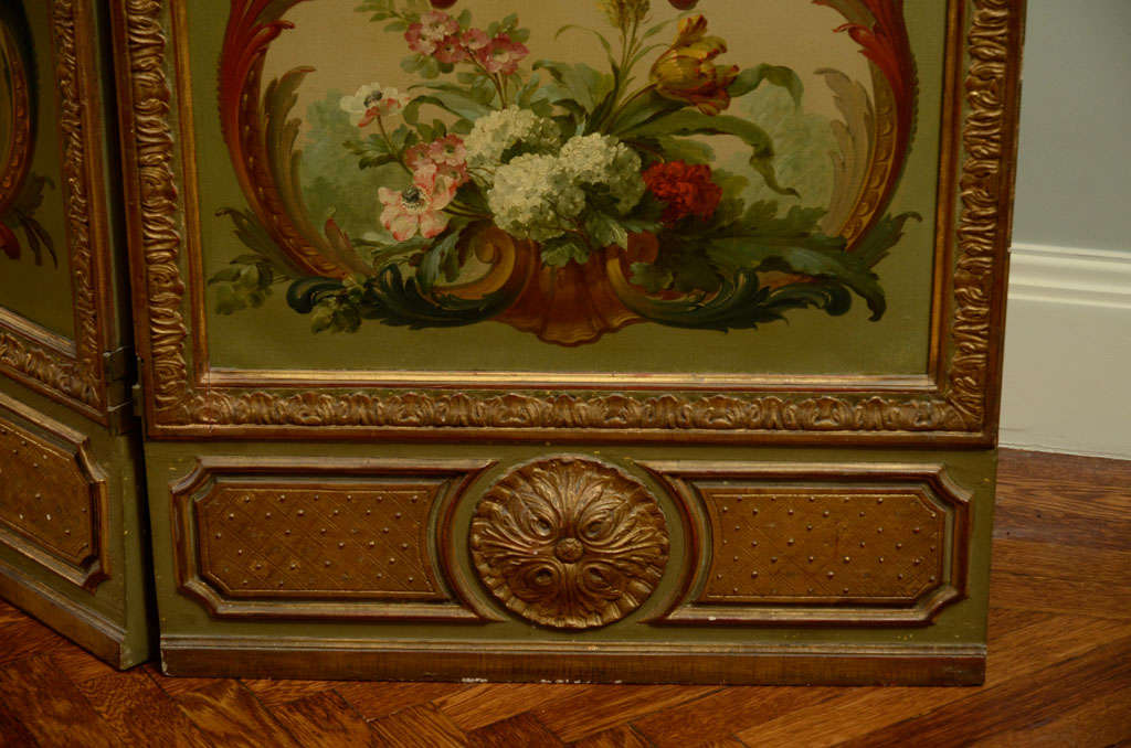 French Louis XV Style Giltwood and Oil on Canvas Four Fold Screen