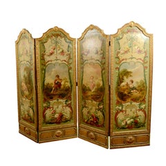 Louis XV Style Giltwood and Oil on Canvas Four Fold Screen