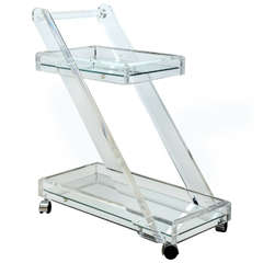 Vintage Lucite Bar Cart on Castors with Mirrored Shelves