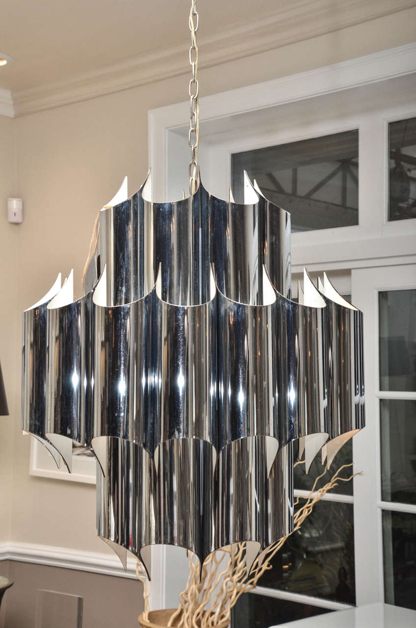 Fabulous vintage chrome and painted steel chandelier by Robert Sonneman.