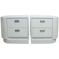 Unusual Pair of Vintage White Lacquer Two-Drawer Nightstands