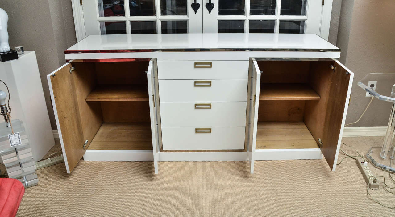 Attractive White Lacquer Buffet with Chrome Trim 2