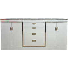 Attractive White Lacquer Buffet with Chrome Trim