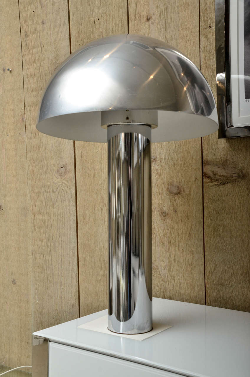 Pair of Vintage Chrome Mushroom Lamps In Good Condition In Water Mill, NY