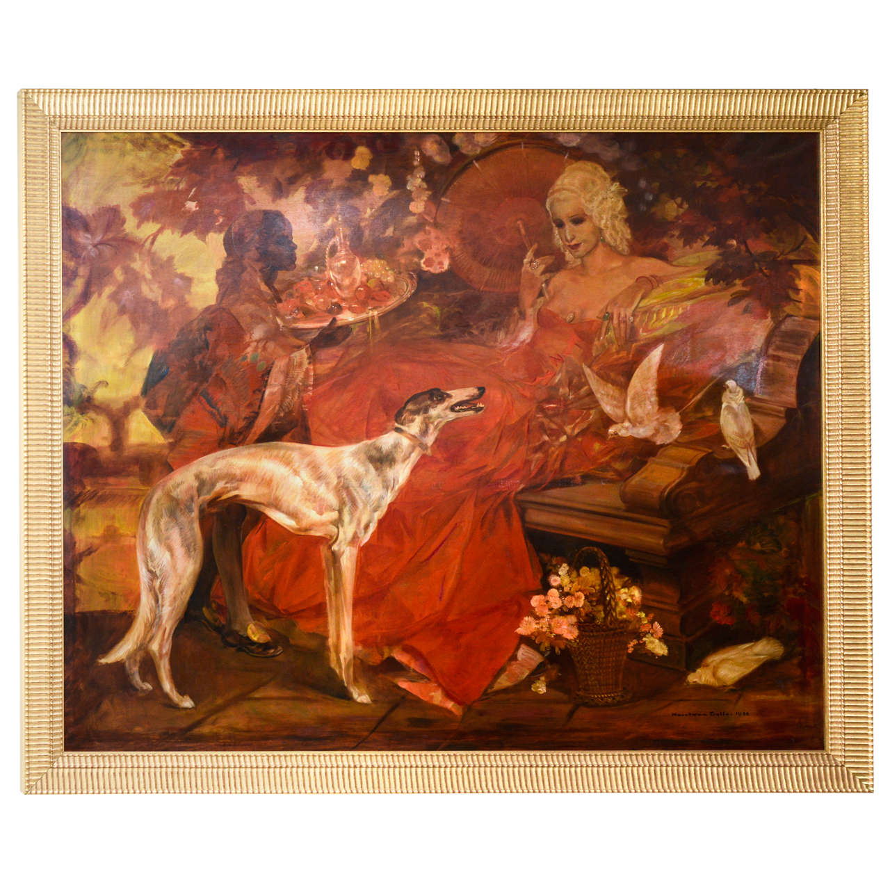 Fabulous Art Deco Painting of a High Society Lady For Sale