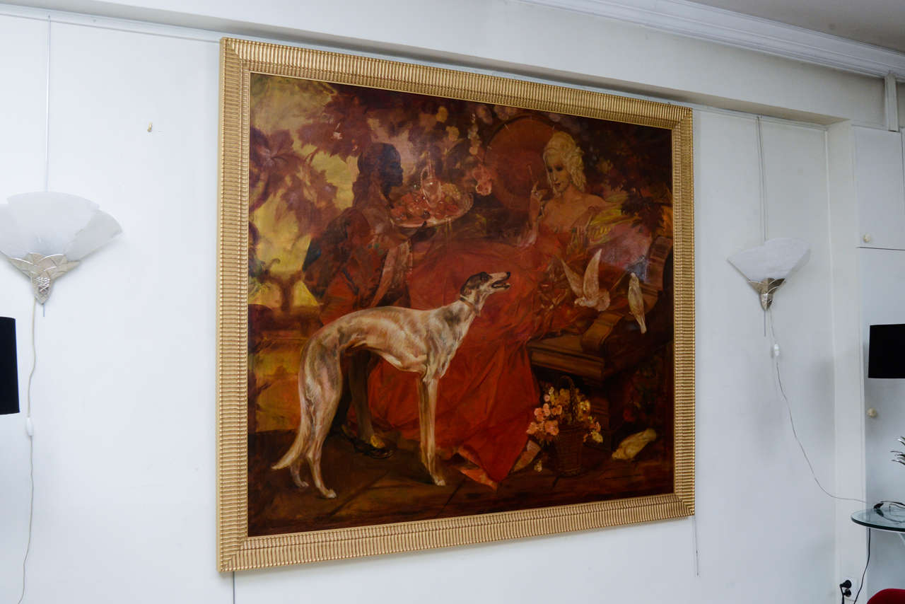 Belgian Fabulous Art Deco Painting of a High Society Lady For Sale