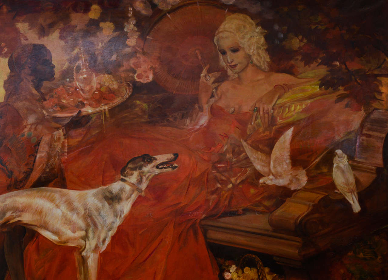 Fabulous Art Deco Painting of a High Society Lady For Sale 1