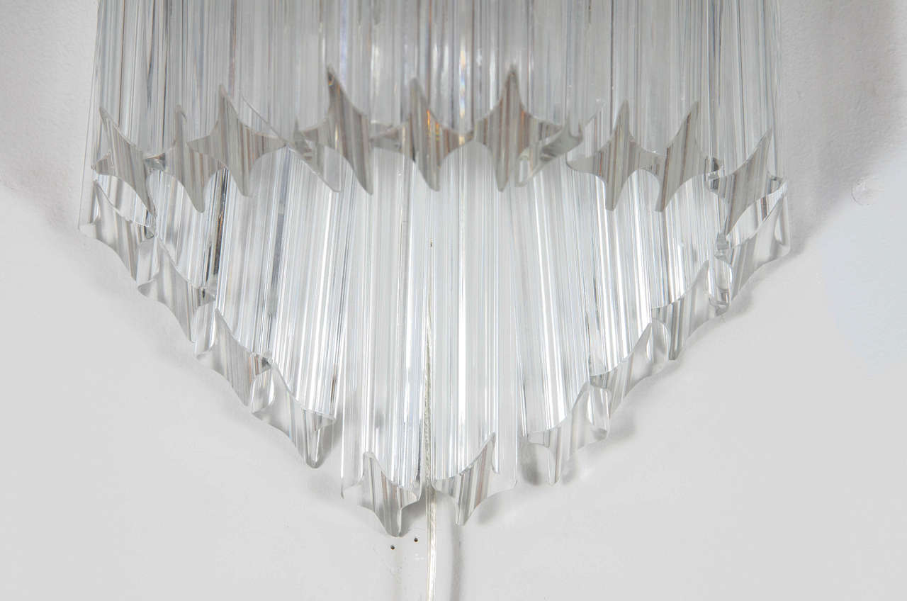 Italian Ultra Chic Pair of Mid-Century Modernist Triedre Cut-Crystal Camer Sconces