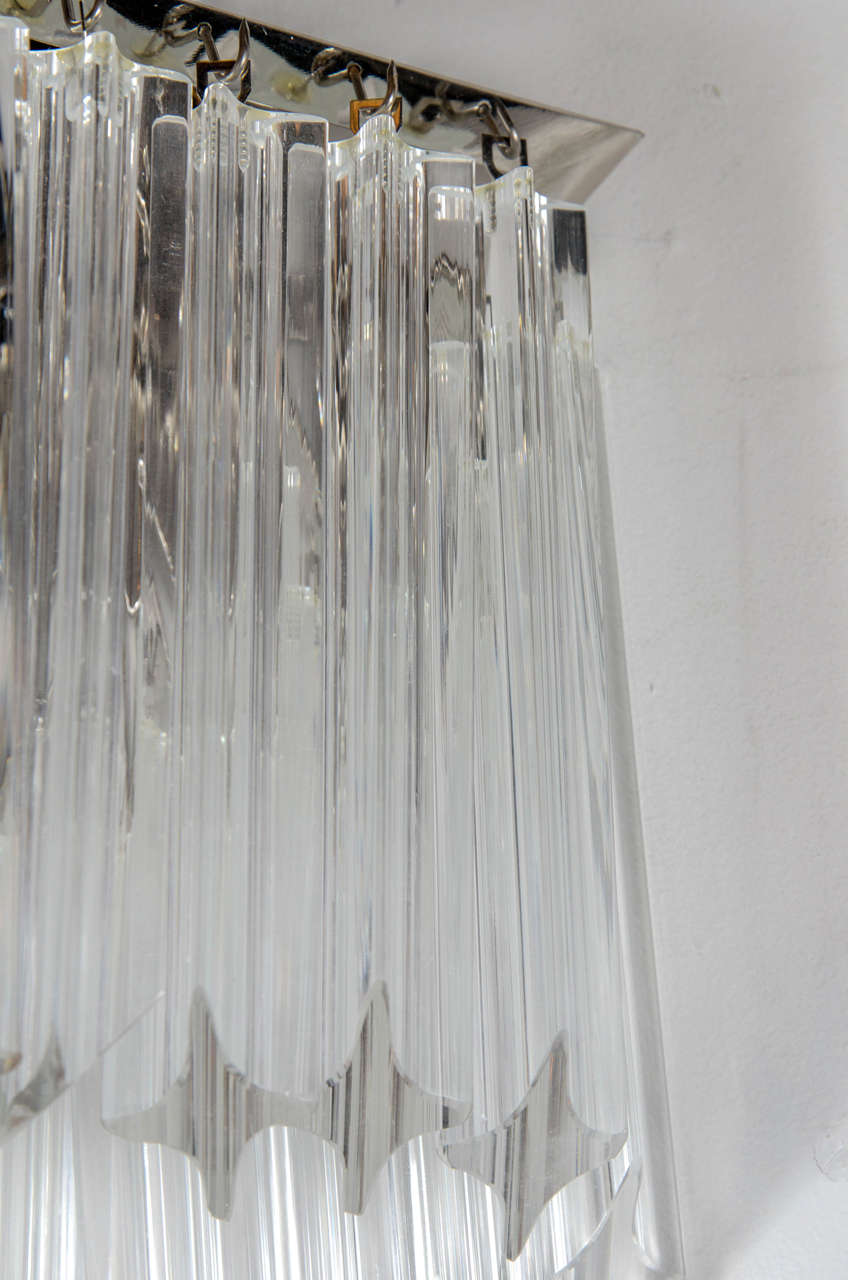 Ultra Chic Pair of Mid-Century Modernist Triedre Cut-Crystal Camer Sconces For Sale 2