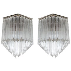 Vintage Ultra Chic Pair of Mid-Century Modernist Triedre Cut-Crystal Camer Sconces