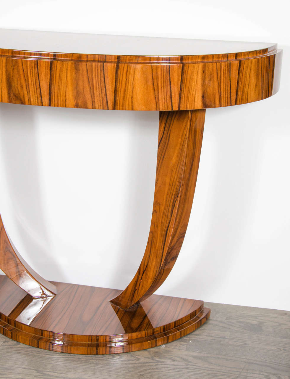 French Art Deco Demilune Console Table in Book-Matched Rosewood
