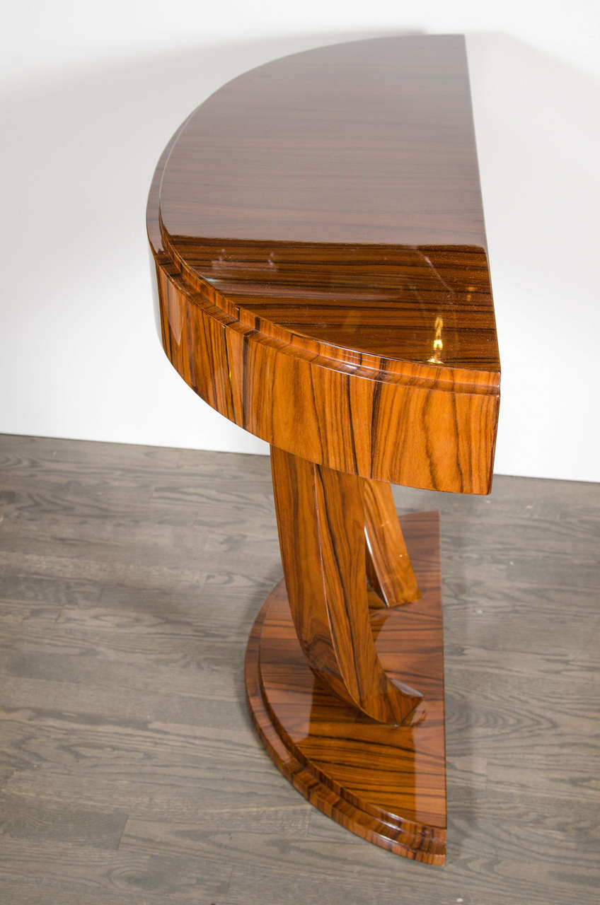 Art Deco Demilune Console Table in Book-Matched Rosewood In Excellent Condition In New York, NY