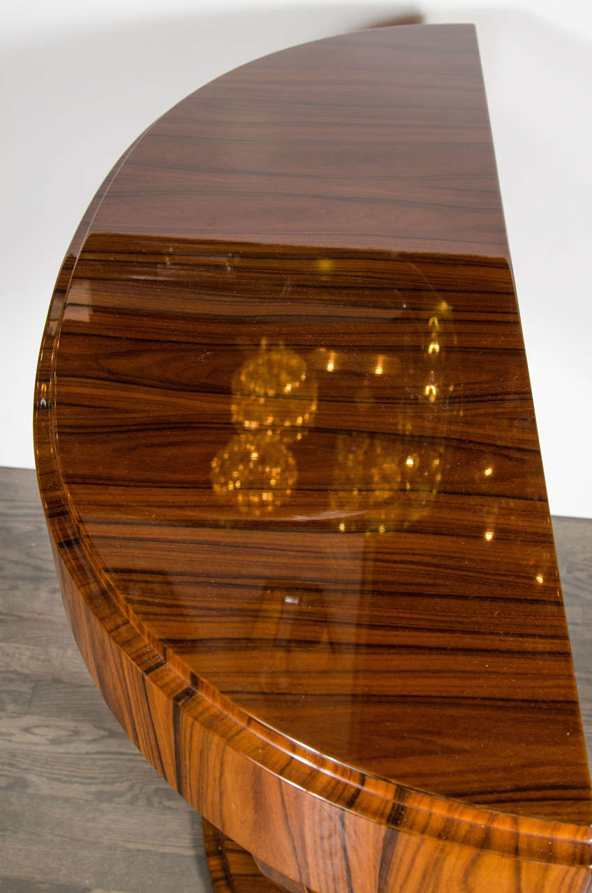 Mid-20th Century Art Deco Demilune Console Table in Book-Matched Rosewood