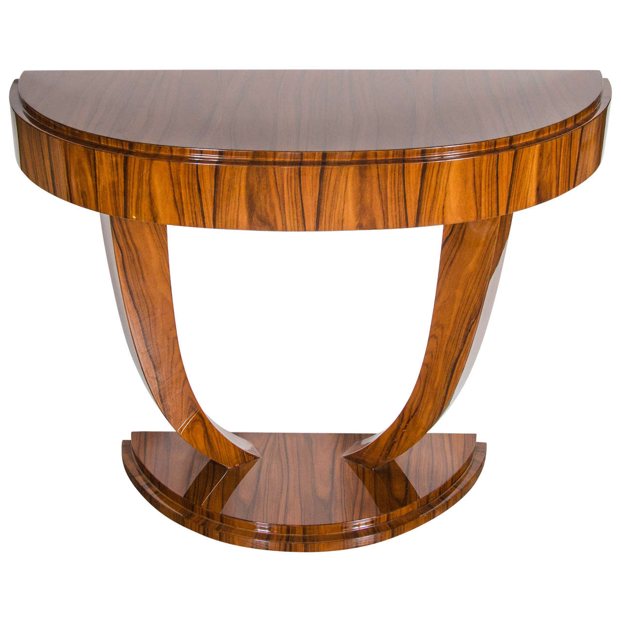 Art Deco Demilune Console Table in Book-Matched Rosewood