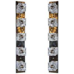 Pair of Mid-Century Modernist Glass Cube Sconces with Inset Bulbs by Sciolari