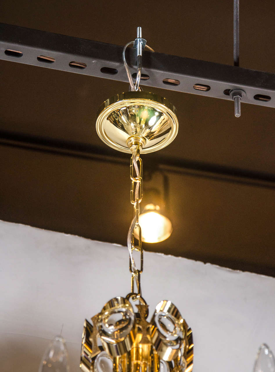 Mid-20th Century Mid-Century Modernist Chandelier by Palwa in Brass with Crystal Adornments