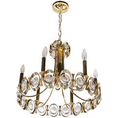 Mid-Century Modernist Chandelier by Palwa in Brass with Crystal Adornments