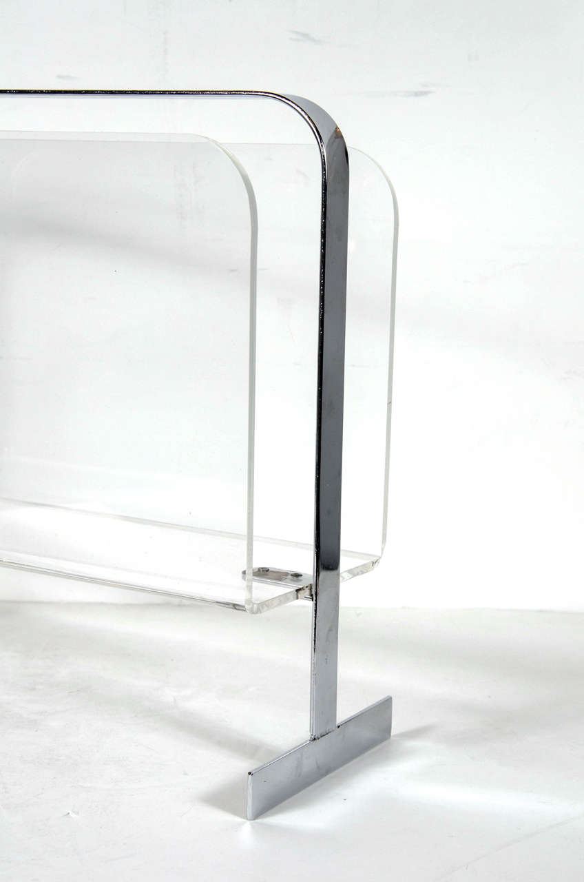 American Mid-Century Modernist Lucite and Chrome Magazine Stand