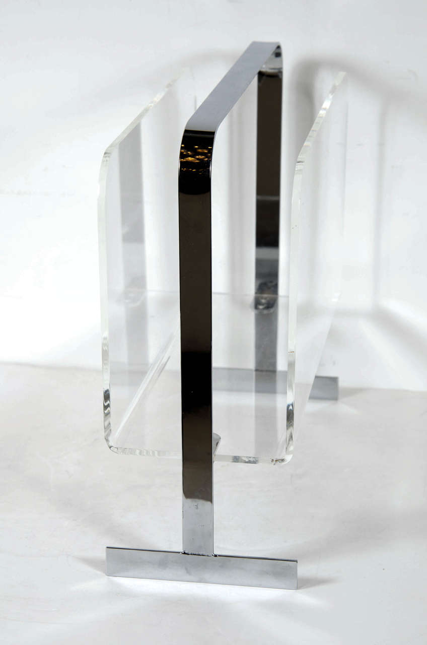 Late 20th Century Mid-Century Modernist Lucite and Chrome Magazine Stand