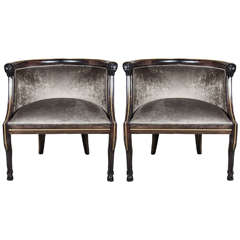 Pair of Neoclassical Style Occasional Chairs with Rams Head Detailing