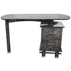 Exceptional Mid-Century Modernist Silver Cerused Oak Desk with Pivoting Base