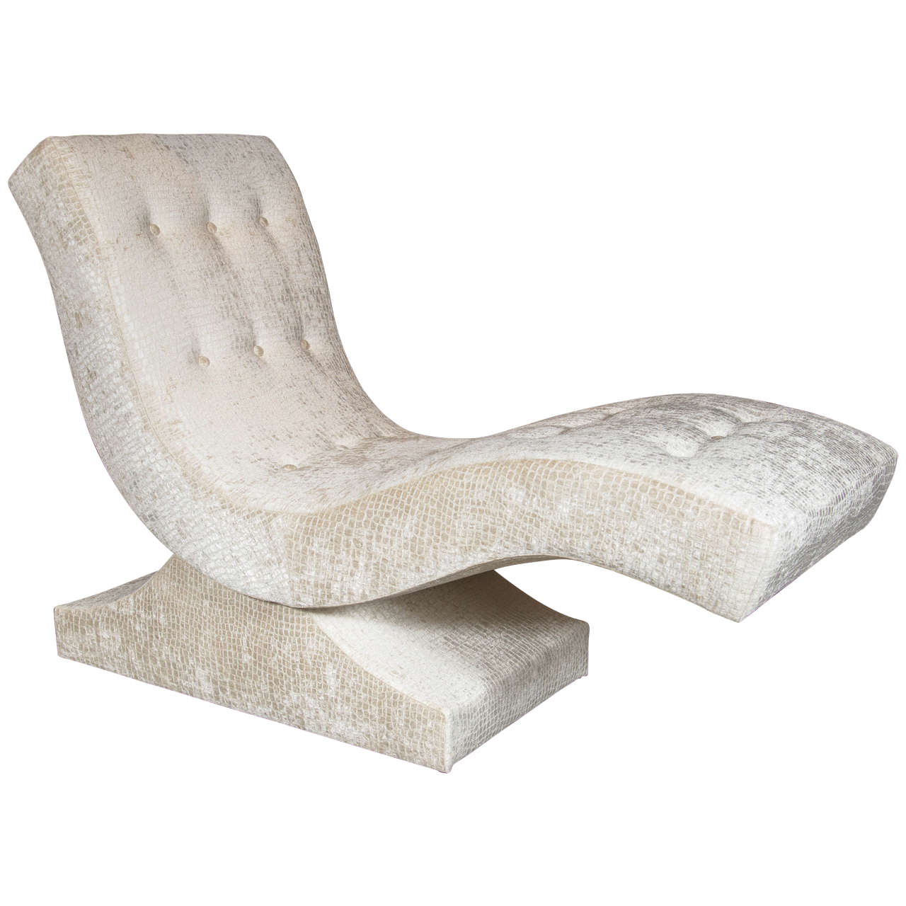 Mid-Century Modernist Sculptural Chaise in Gauffraged Croc Velvet Upholstery