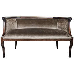 Exceptional Mid-Century Neoclassical Style Loveseat with Rams Head Detail