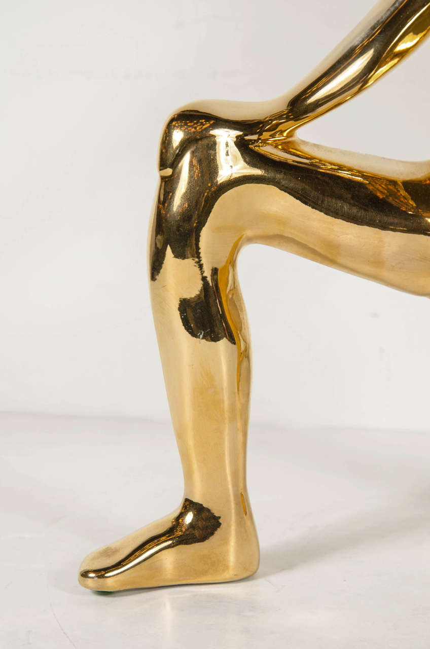 Mid-Century Modern Modernist Ceramic Gold Plated Kneeling Abstract Woman Sculpture by Jaru
