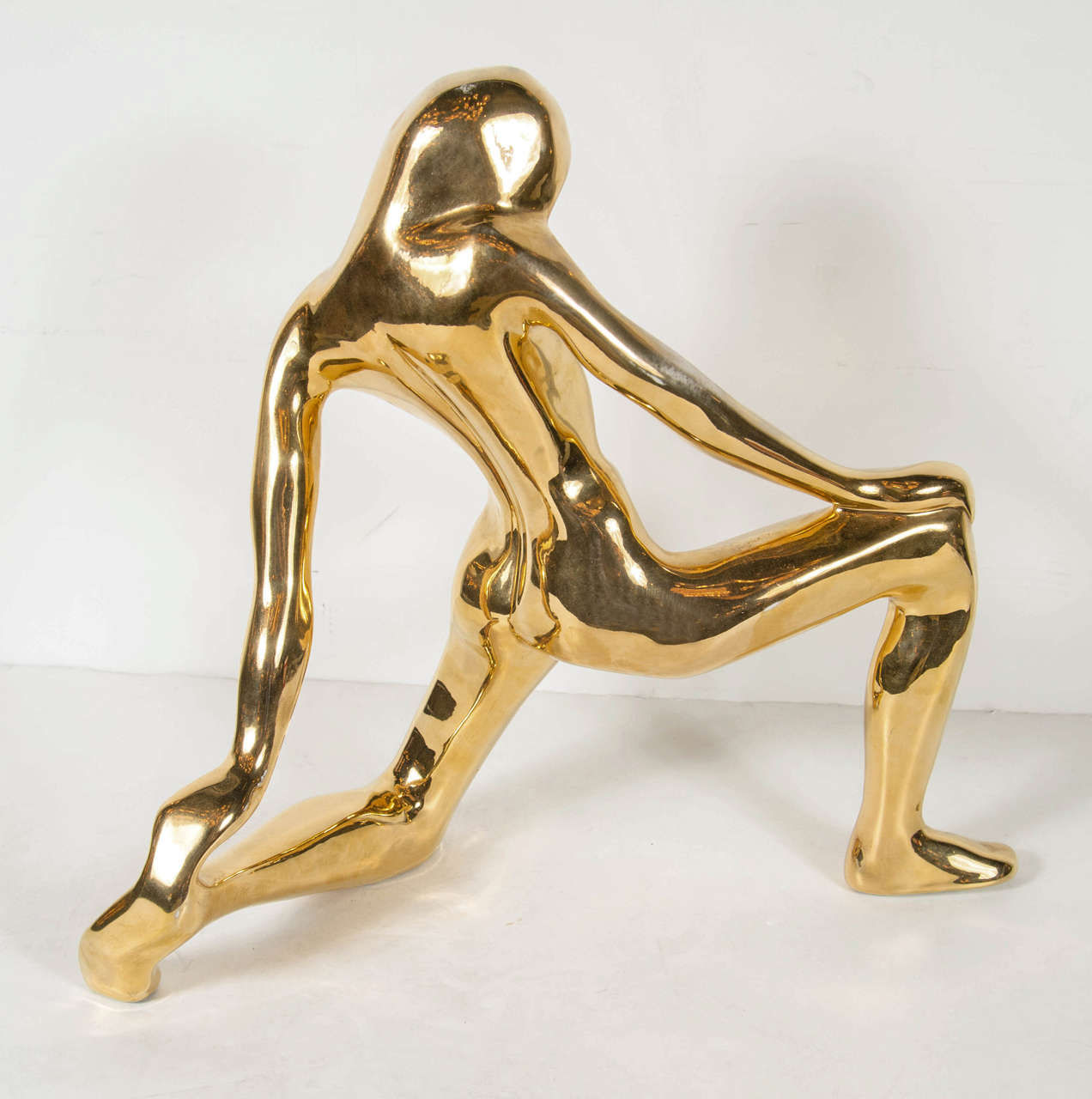 American Modernist Ceramic Gold Plated Kneeling Abstract Woman Sculpture by Jaru