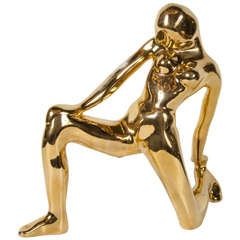 Modernist Ceramic Gold Plated Kneeling Abstract Woman Sculpture by Jaru