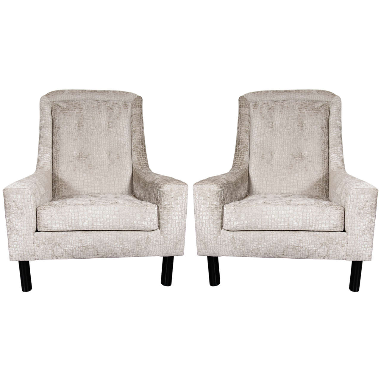 Pair of Sleigh-Form Armchairs in Gauffrage Croc Upholstery