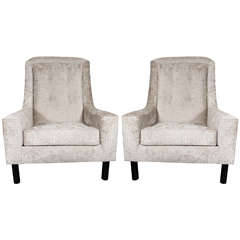 Pair of Sleigh-Form Armchairs in Gauffrage Croc Upholstery