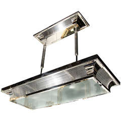 Magnificent Art Deco Nickel and Glass Rod Chandelier in the Manner of Petitot 8