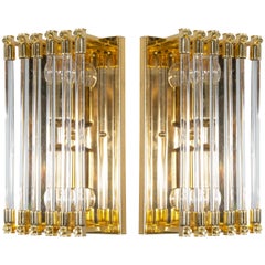 Pair of Mid-Century Modernist Brass and Glass Rod Sconces