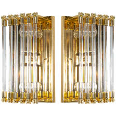 Pair of Mid-Century Modernist Brass and Glass Rod Sconces 7