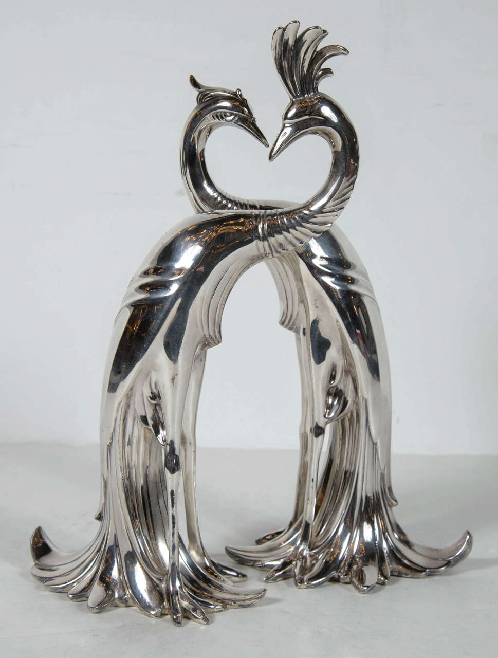 Gorgeous Pair of Art Deco Silver-Plate Peacock Sculptures 2