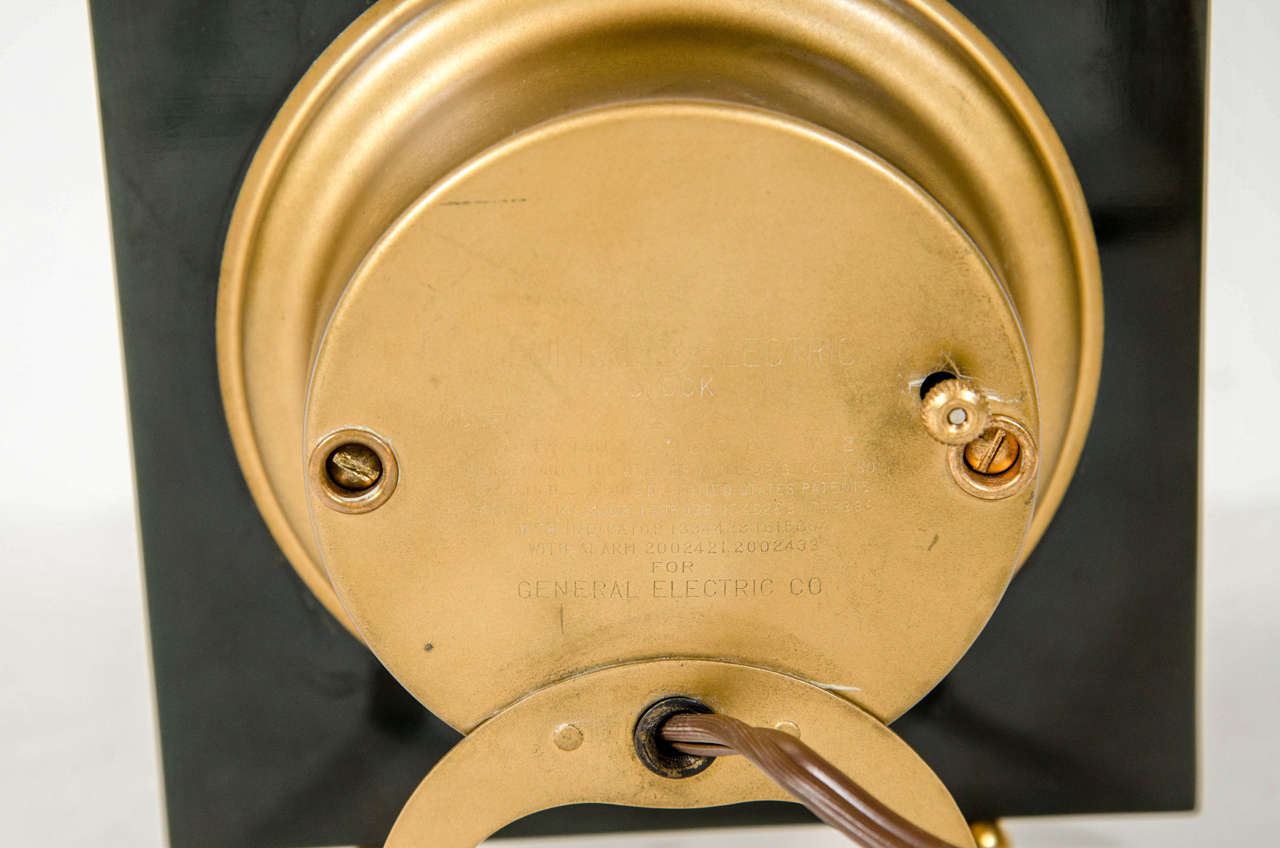 Art Deco Streamlined Vitrolite & Brass Clock by General Electric 1