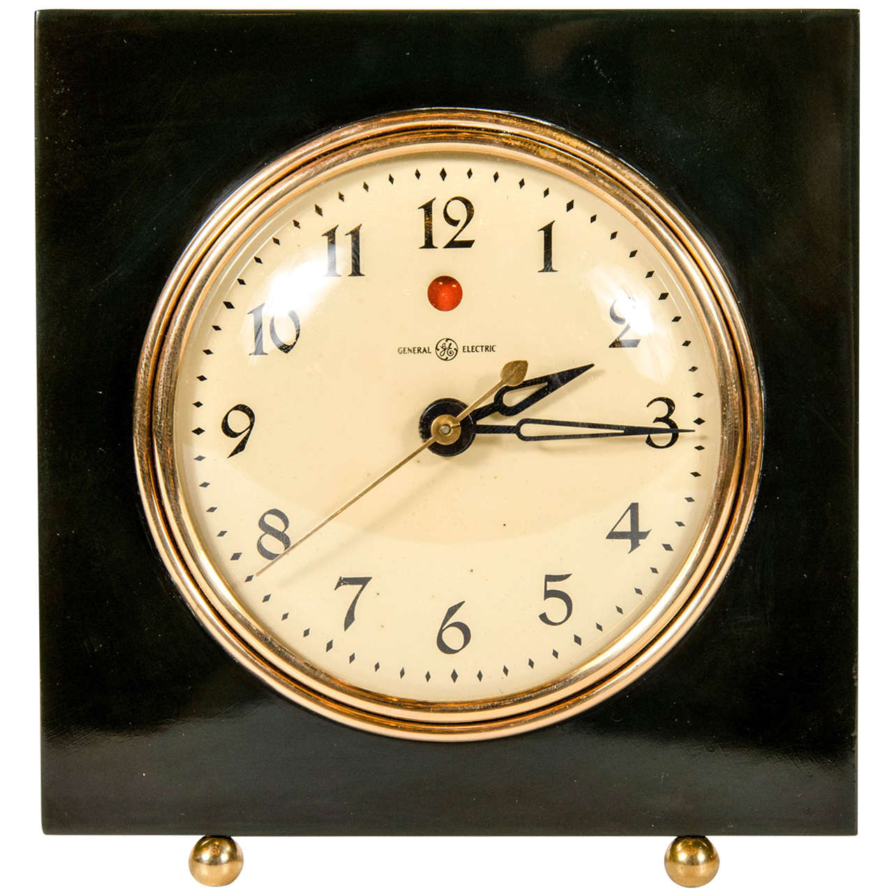 Art Deco Streamlined Vitrolite & Brass Clock by General Electric