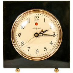 Vintage Art Deco Streamlined Vitrolite & Brass Clock by General Electric