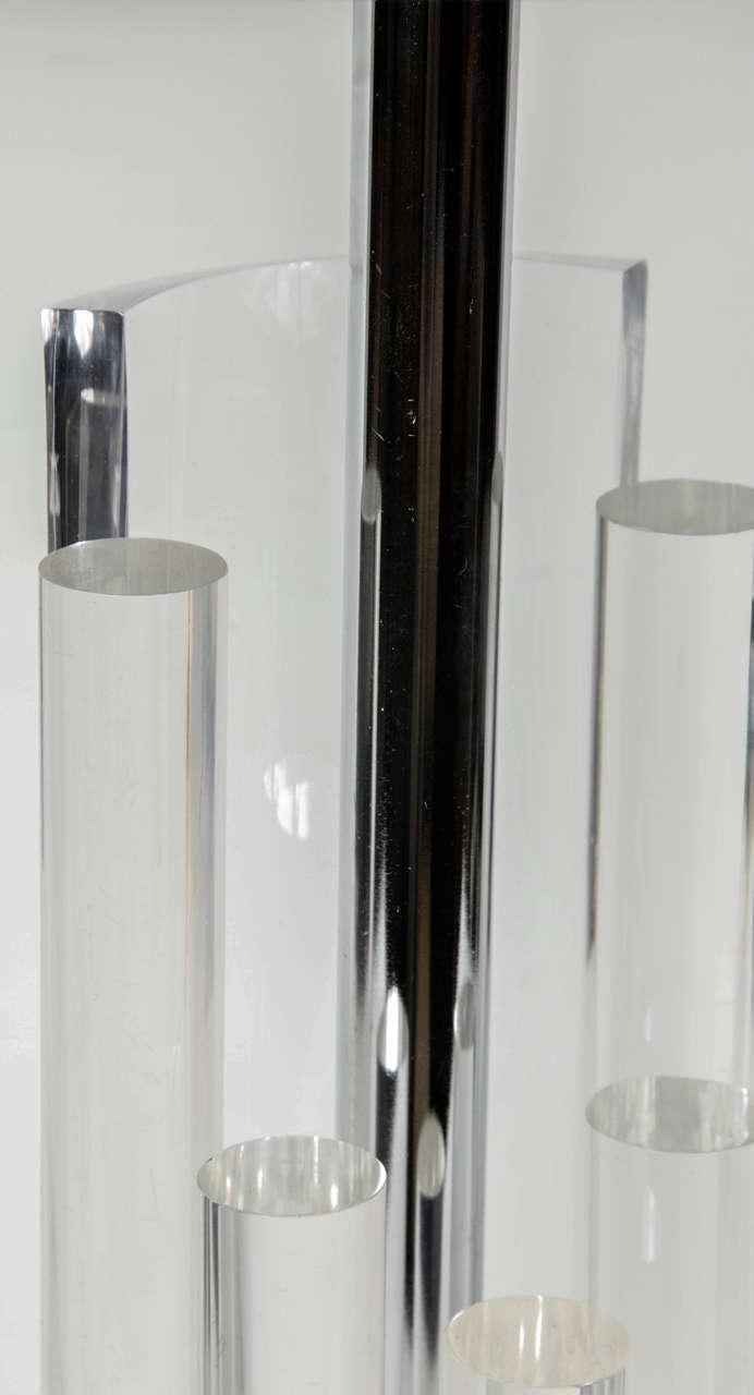 American Pair of Sculptural Mid-Century Table Lamps in Lucite with Chrome Fittings