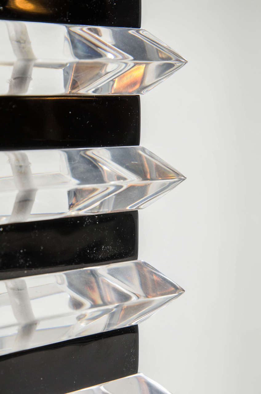 Pair of Mid-Century Stacked Black and Clear Lucite Table Lamps 2