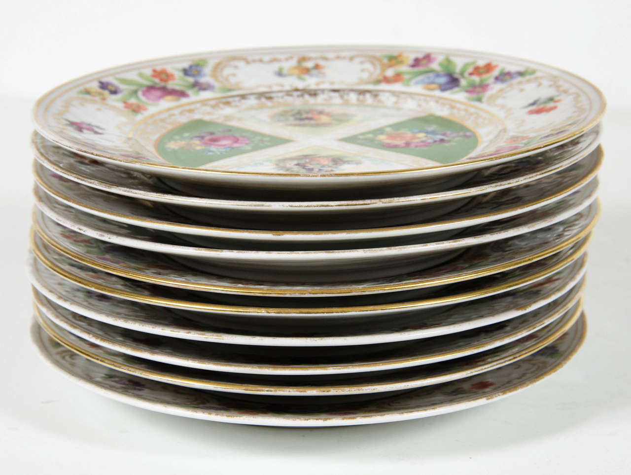 Excetional Set of 8 Antique Desert Plates by Schumann Dresdener Art 1