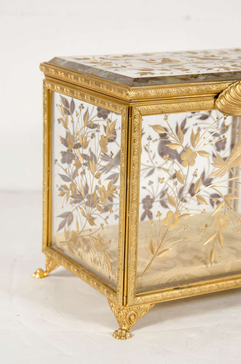 Exquisite French Empire Bronze Ormolu Mounted Crystal Box In Excellent Condition In New York, NY