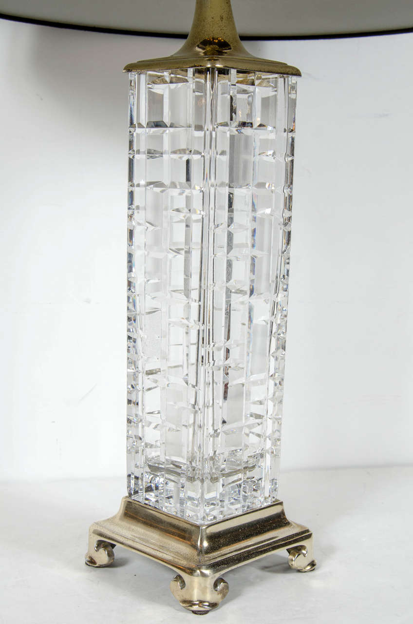 Brilliant Pair of Mid-Century Modern Etched Crystal Lamps by Geyer Dresden In Excellent Condition In New York, NY