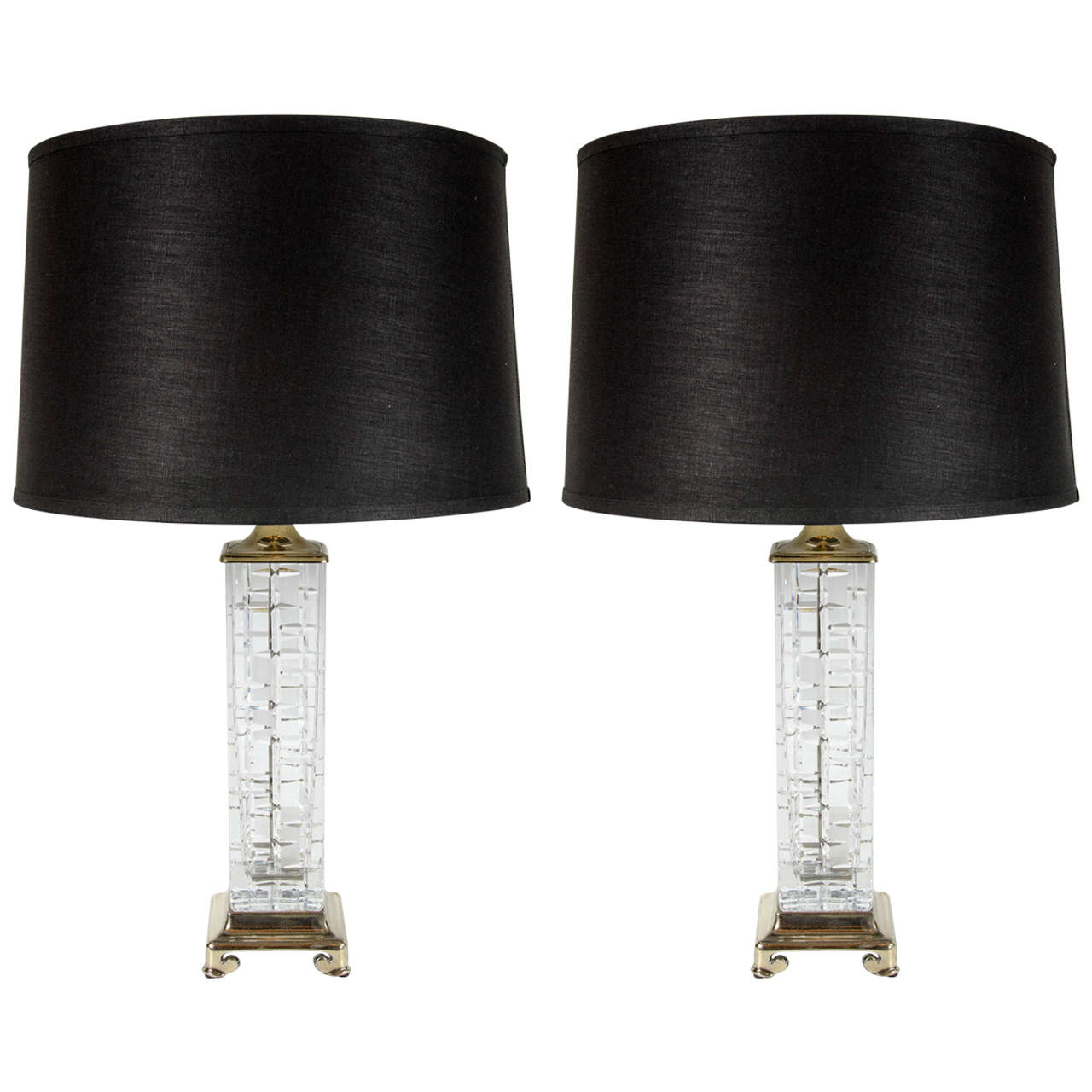 Brilliant Pair of Mid-Century Modern Etched Crystal Lamps by Geyer Dresden