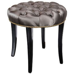 1940s Hollywood Style Tufted Stool in Platinum Silk and Sabre Leg 11