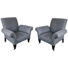 Pair of Modernist Arm Chairs with Scroll Arms in Grey Flannel Upholstery 8