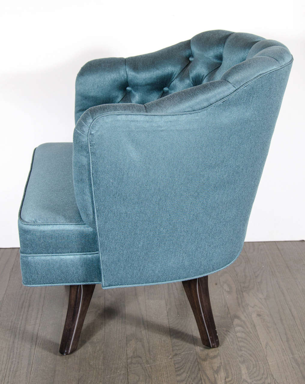 Pair of Mid-Century Modernist Tufted Back Swivel Chairs in Teal Upholstery In Excellent Condition In New York, NY