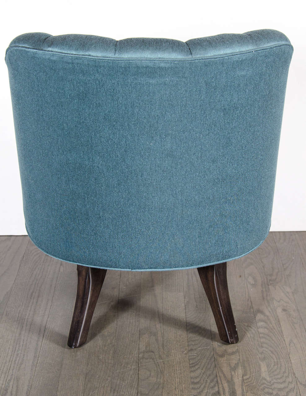 Mid-20th Century Pair of Mid-Century Modernist Tufted Back Swivel Chairs in Teal Upholstery