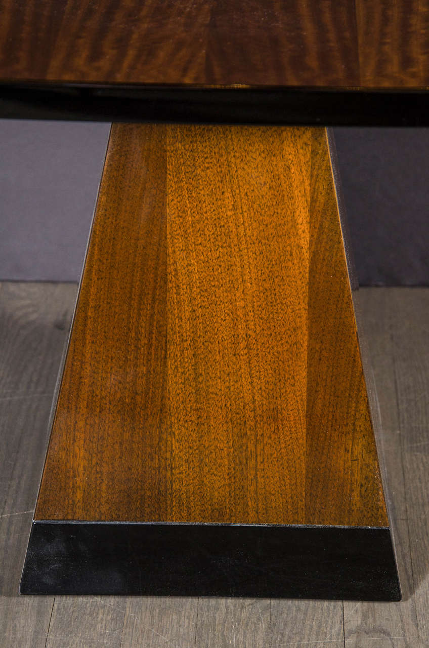 American Art Deco Pyramid Base Occasional Table with Bookmatched Exotic Mahogany